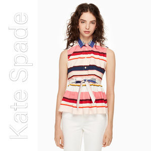 Kate Spade Spice Berber Stripe Peplum Bow Top XS